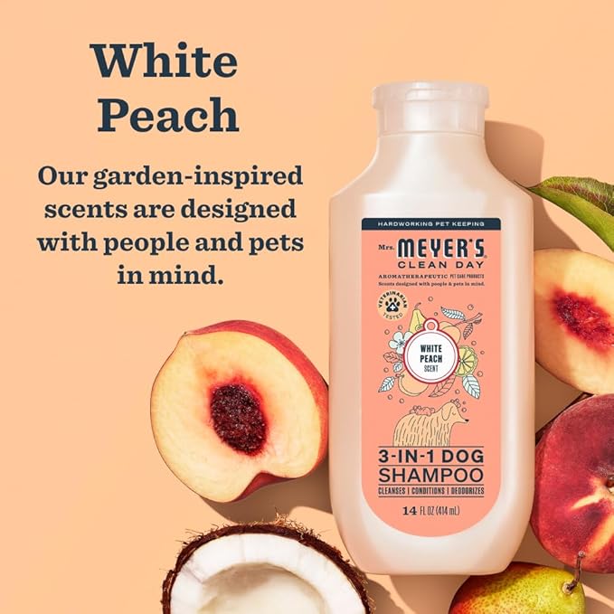 MRS. MEYER'S Clean Day 3 in 1 Dog Shampoo, White Peach Scent, 14oz