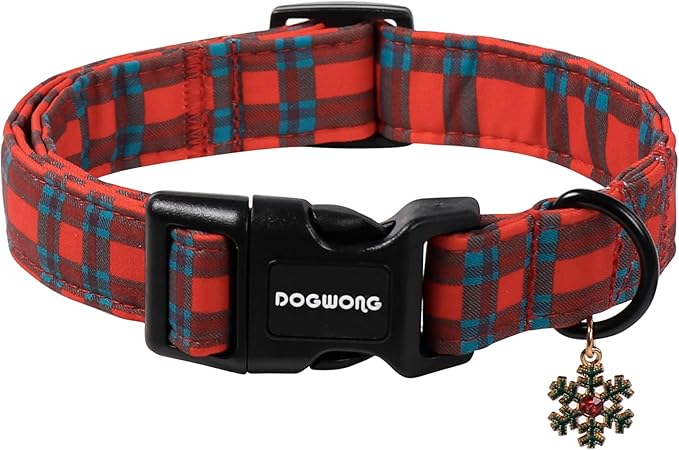 DOGWONG Red Plaid Dog Collar, Christmas Dog Collar Durable Soft Fabric Pet Dog Collars Boy Puppy Necklace for Small Medium Large Dogs,L