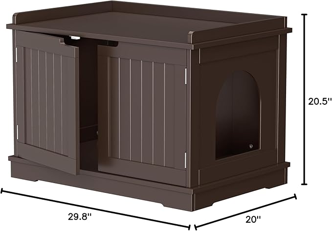 Cat Litter Box Enclosure Furniture Wooden w/Adjustable Divider, Indoor Cat House Storage Cabinet,End Table,for Large Cats (Brown)