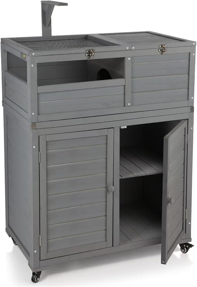 Tortoise Habitat with Storage and Wheels, Large Tortoise Enclosure with Lamp Holder, Indoor & Outdoor Tortoise House, Wooden Reptile Enclosure Small Animal Cage with for Gecko, Lizard, Snake