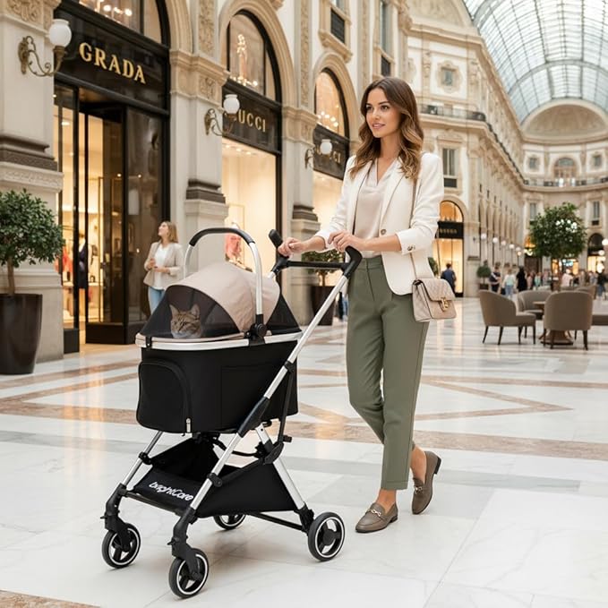3-in-1 Small Pet Stroller for Small Dogs & Cats Under 20 lb with Detachable Carrier, Converts to Car Seat, Ultra-Lightweight only 11lb, One-Hand Fold