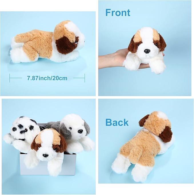 Skylety 3 Pcs 7.87 Inches Dog Stuffed Animal Plush Dogs Soft Plush Toy Pillow Fluffy Puppy Set for Puppy Birthday Party Favor Home Decor(St. Bernard, Shepherd, Spotted Dog)