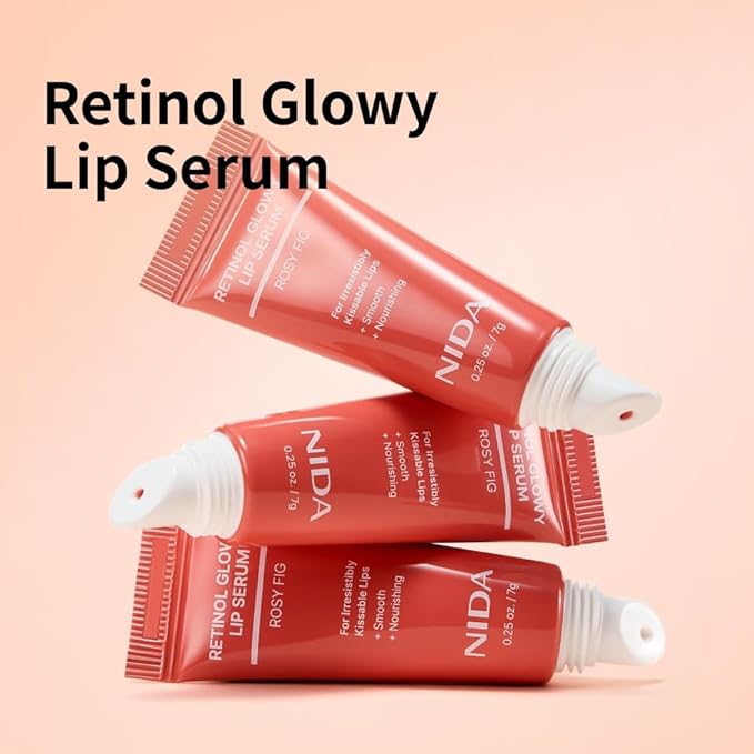 NIDA Retinol Glowy Lip Serum | Hydrating Lip Serum for Glossy, Nourished Plumping Lips | For Irresistibly Kissable Lips | 0.25 oz., 7g