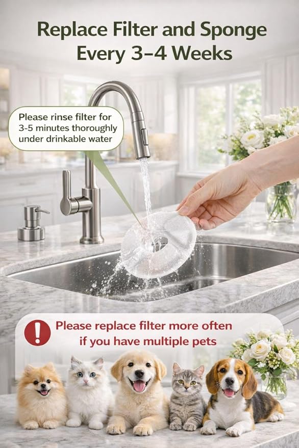 Viva Paws Cat Water Fountain Filters, 10 Pack Cat Fountain Replacement Filters, Compatible with Stainless Steel Cat & Dog Fountain, 4-Stage Filtration, (5 Filters & 5 Sponges) (White, 10 Pack)