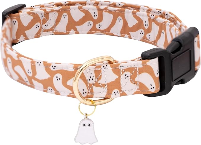 Faygarsle Fall Dog Collar - Adorable Ghost Pattern Halloween Collar for Small to Large Dogs - Cute Orange Neckwear for Boys & Girls