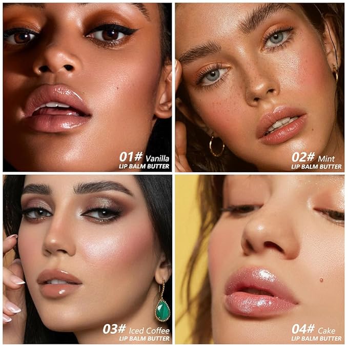4 Pcs Summer Lip Butter Lip Balm, Ultra-Hydrating Natural Vegan Lip Balm, Sheer-Tinted Shine & Hydration Lip Care, Soothes & Softens Dry Lips Skincare, Bálsamo labial hidratante (#1+2#+3#+4#)
