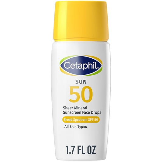 Cetaphil Sheer Mineral Liquid Sunscreen for Face, 100% Mineral UVA/UVB Filters, Zinc Oxide Broad Spectrum SPF 50 Formulated for Sensitive Skin, Unscented, 1.7 Fl Oz