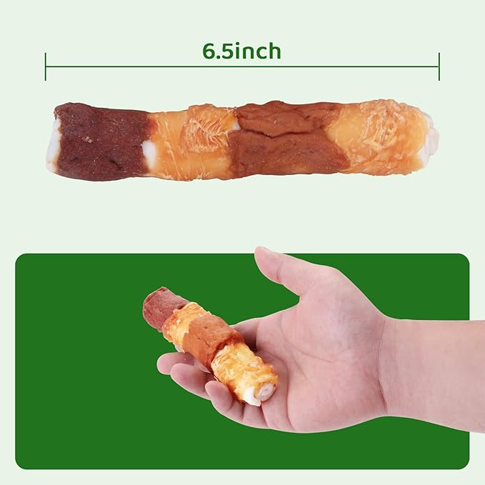 Dog Treats Triple Flavor Rolls - Chicken Liver, Beef, Chicken Wrapped Rawhide Rolls for Medium and Large Dogs Training Snacks 227g
