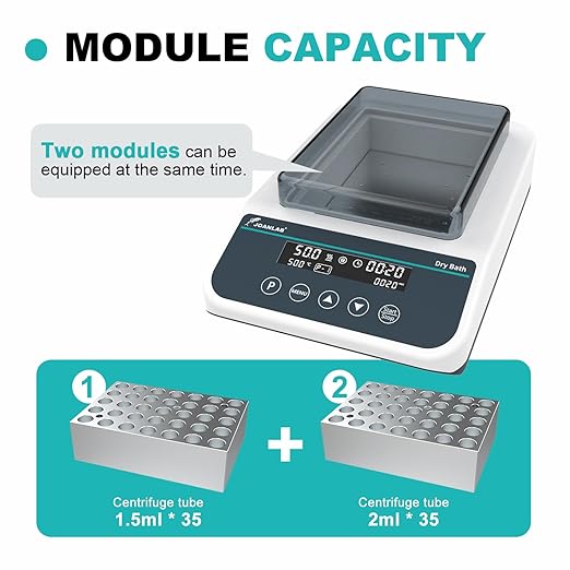 JOANLAB Double Position Digital Dry Bath Incubator,with 1.5mlx35,2mlx35 Aluminium Heating Block,Programmable Lab Dry Bath Heater w/Timer Control
