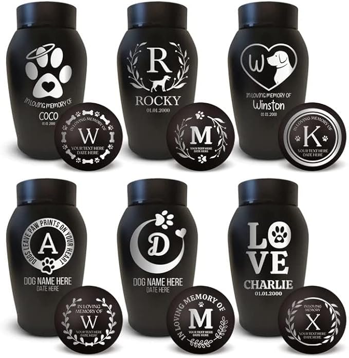 Personalized Custom Dog Urn: Engraved Dog Name and Date - Stainless Steel Cremation Urns for Dog Ashes with Airtight Closure | Dog Paw, Black