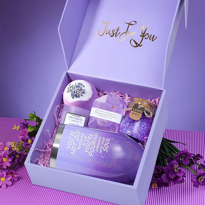 Gifts for Women - Christmas,Valentines Day,Birthday,Thanksgiving Day,Mothers Day Gifts - Unique Lavender Spa Basket Set Gift for Mom,Wife,Aunt,Daughter,Sister,Girlfriend,Her