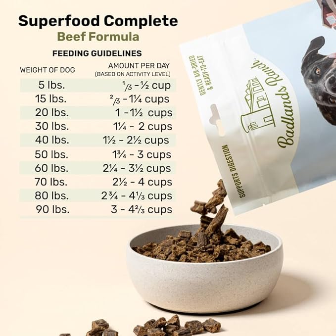 BADLANDS RANCH by Katherine Heigl- Superfood Complete, Air-Dried Adult Dog Food - High Protein, Zero Fillers, Superfood Nutrition (24 Ounce (Pack of 4), Beef)