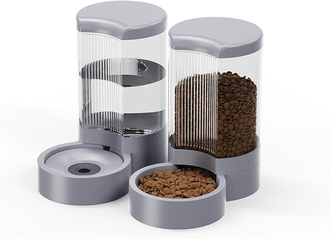 Pet Feeder and Water Dispenser Automatic for Dogs Cats,Waterer and Gravity Food Feeder for Small & Medium Dogs Cats Puppies,6-Pound Food,1-Gallon Water, Easily Clean (Gray)