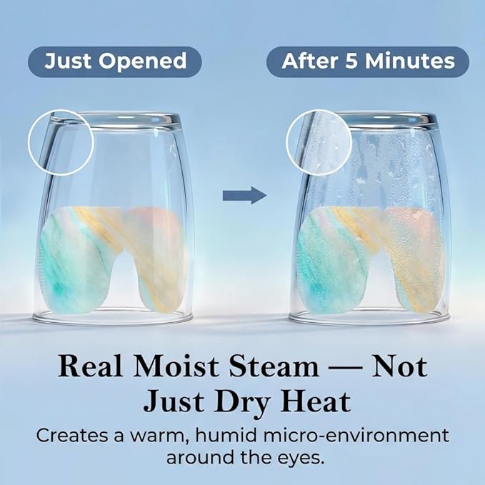 FACEMOON Self Heating Steam Eye Masks: Disposable Moist Warm Compress for Dry Eyes, Eye Strain, Stye & Stress Relief – No Microwave Needed for Relax, Travel, Sleep & Spa, Unscented
