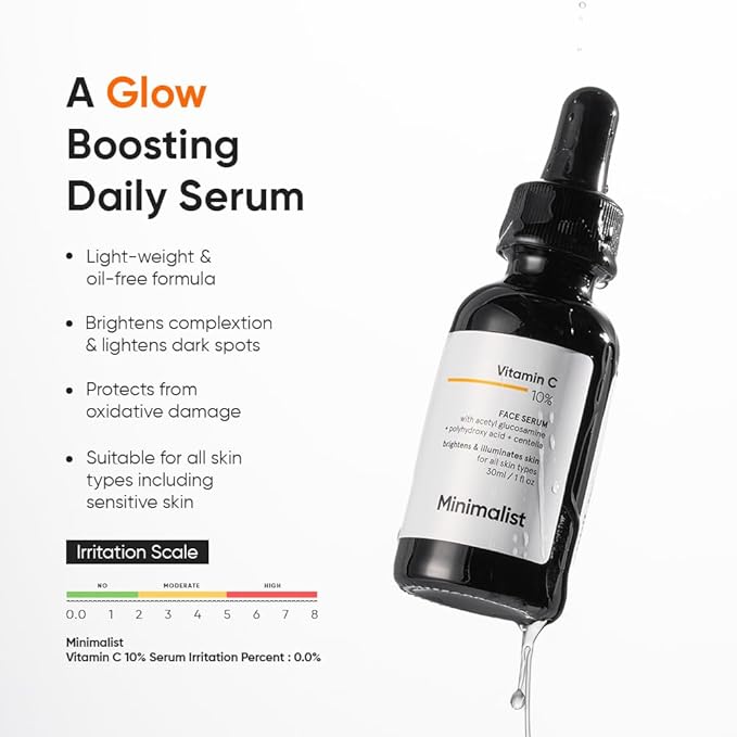 Minimalist 10% Vitamin C Serum for Brightening | Improves Hydration | For All Skin Types | For Women & Men | 1 Fl Oz / 30 ml