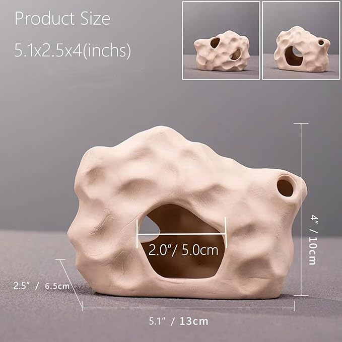 Aquarium Decor Rock Cave for Fish Shrimp Turtle Crab, Betta Fish Tank Decorations Ceramic Hiding Stone, Fish Bowl Landscape Rock
