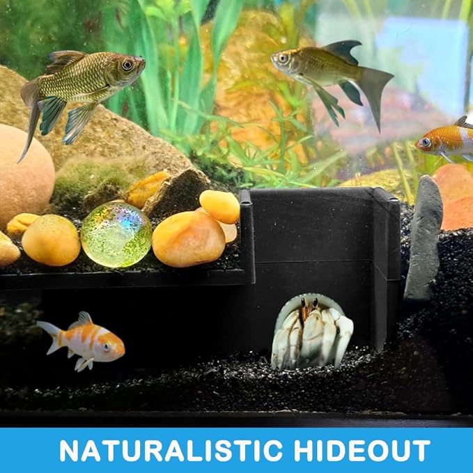 Shrimp Cave Aquarium Tunnel, Aquarium Underground Tunnel Corner Aquarium Cave Fish Tank Decorations, Fish & Shrimp Hideout for Aquariums Decor(Color:Black)