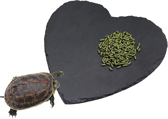 Reptile Basking Platform, 7.9 × 7.9 inch Tortoise Rock Plate, Heart Shape Natural Rock Reptile Food Dish, Turtle Feeding Bowl, Habitat Decor for Bearded Dragon Chameleon Frog Lizard Gecko Hermit Crab