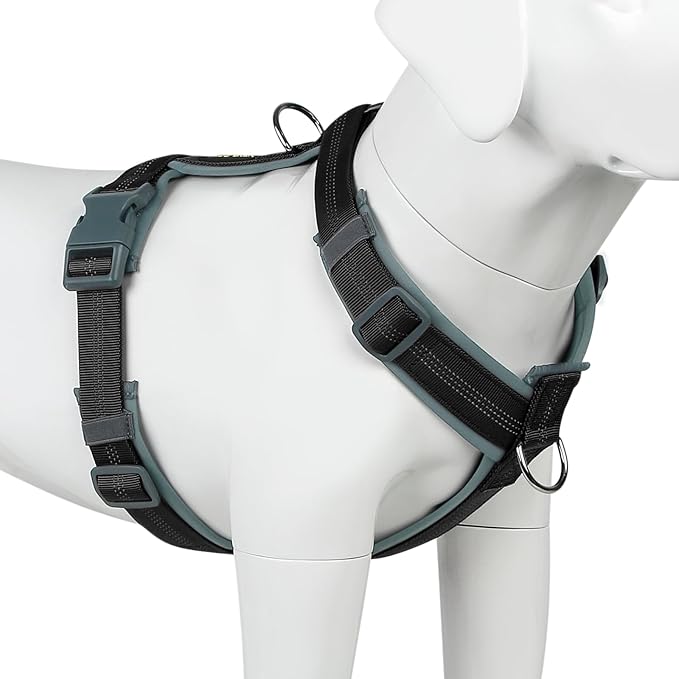 Plutus Pet No Pull Dog Harness, Adjustable Nylon Harness with Soft Padding, Reflective and Heavy Duty Dog Harness for Small, Medium, Large Dogs(Black, XL)