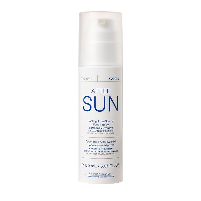 KORRES Greek Yoghurt Cooling After Sun Gel for Face & Body, Lightweight Hydrating Cream Gel with Natural Proteins & Vitamins, Sunburn Relief for Sun-Exposed or Dry Skin, 5.07 fl oz