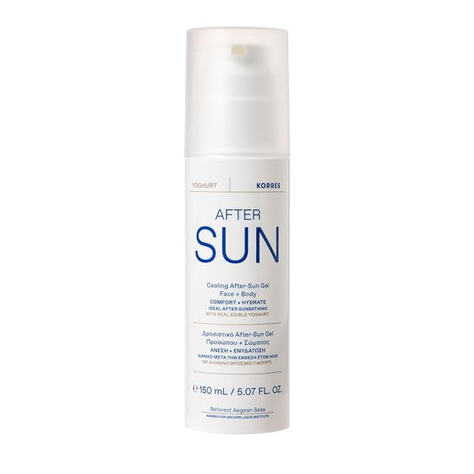 KORRES Greek Yoghurt Cooling After Sun Gel for Face & Body, Lightweight Hydrating Cream Gel with Natural Proteins & Vitamins, Sunburn Relief for Sun-Exposed or Dry Skin, 5.07 fl oz