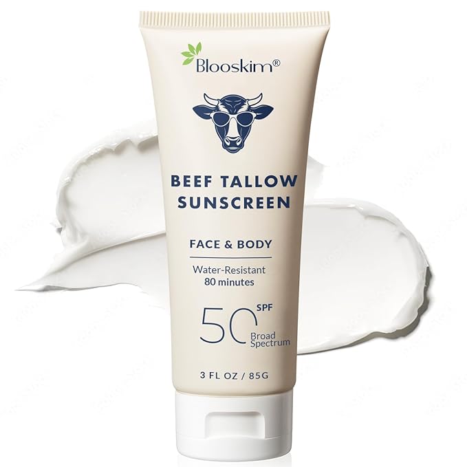 Beef Tallow Sunscreen SPF 50: Natural Tallow & Zinc Oxide Sunblock Cream for Face & Body - Sun Protection with Non Greasy Formula for Women and Men - Water-Resistant 3 oz (85 g)