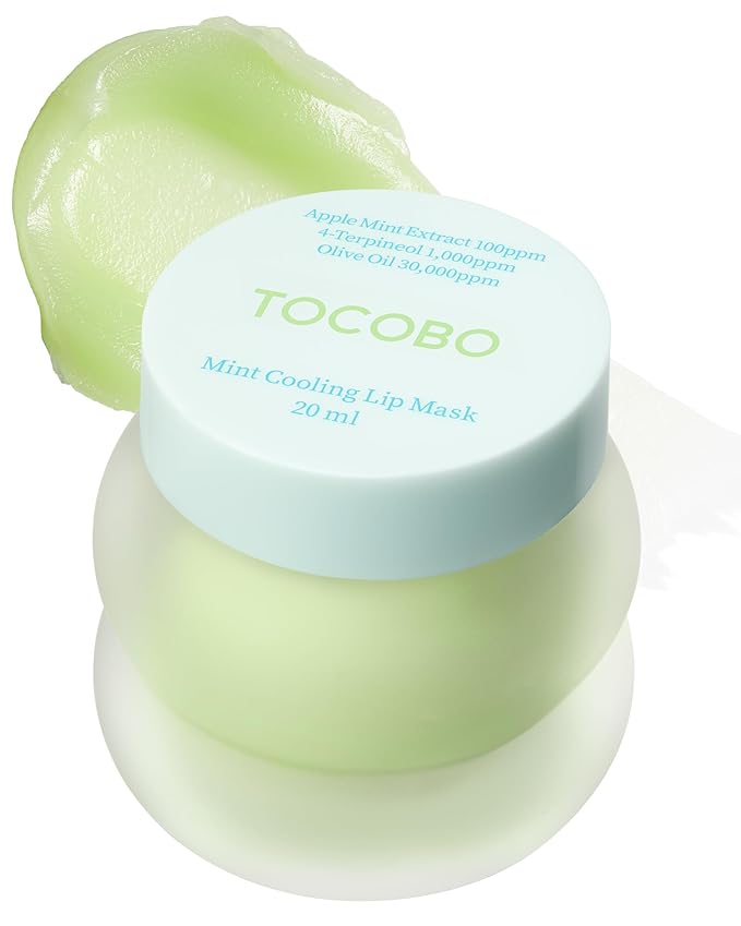 TOCOBO Mint Cooling Lip Mask – Cooling Relief Lip Sleeping Mask for Dry, Irritated Lips – Apple Mint + Tea Tree-Derived 4-Terpineol & Olive Oil – Soft Melting Texture, Fresh Herb Scent, 0.68 oz.