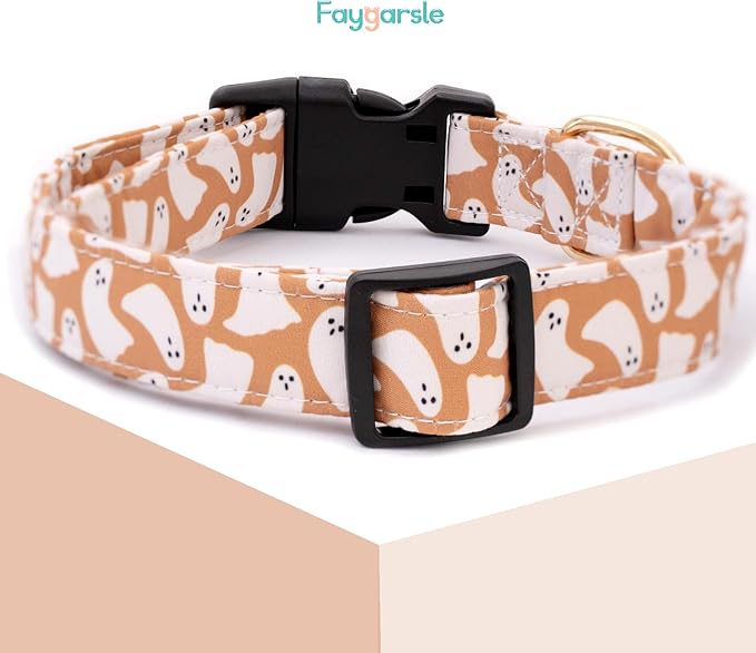 Faygarsle Fall Dog Collar - Adorable Ghost Pattern Halloween Collar for Small to Large Dogs - Cute Orange Neckwear for Boys & Girls