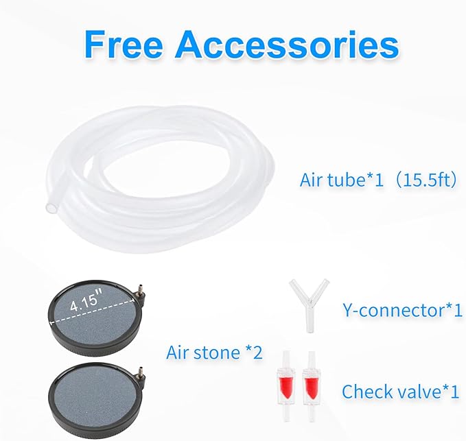 Coospider Upgrade 8W Aquarium Air Pump, Ultra Quiet Aquarium Bubbler, Dual Outlet Fish Tank Bubbler Adjustable Airflow for Large Aquarium Oxygen Generator with Air Stone for 20-600 Gallon