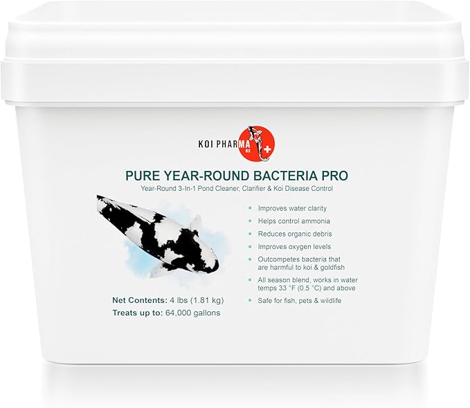 Koi Pharma® Pure Year-Round Bacteria Pro – All-Season Beneficial Pond Bacteria for Clear Water, Sludge Control & Healthy Koi and Goldfish (4 Pound)