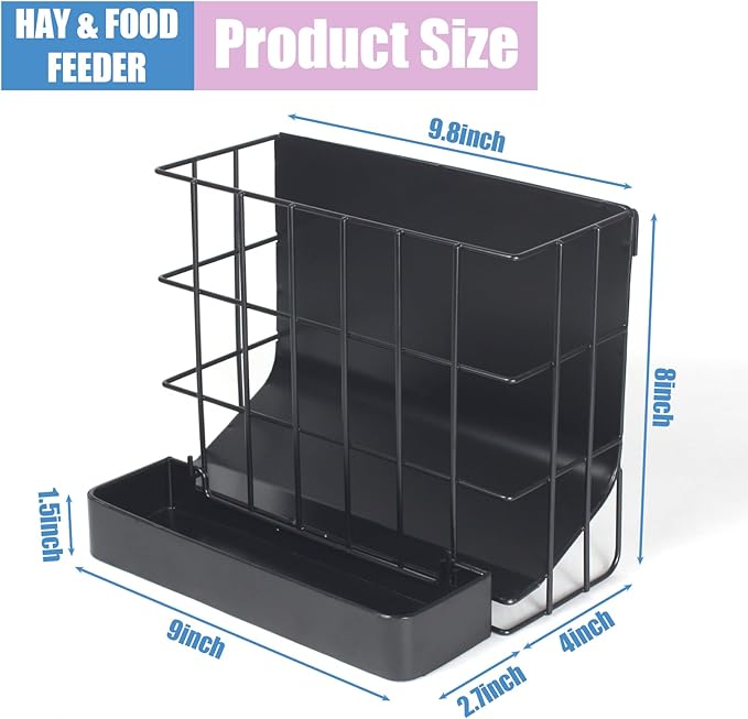 Rabbit Hay Feeder Guinea Pig Hay Holder with Hook Heavy-Duty Metal,Internal Sloping Design，Hay Feeder for Bunny,Rabbit，Chinchillas,Comes with Two Multifunctional Zippers