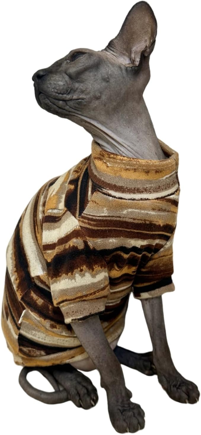 Sphynx Clothes Hairless Cat Shirt Cat Vest Pet Clothes, Round Collar Vest Kitten Shirts, Cats & Small Dogs Apparel (Rust Color, Large)
