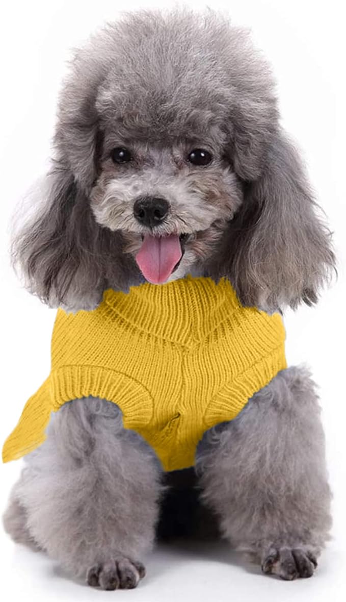 CHBORCHICEN Small Dog Sweaters Knitted Pet Cat Warm Dog Sweatshirt Winter Clothes Kitten Puppy Sweater (L, Dress-Yellow)