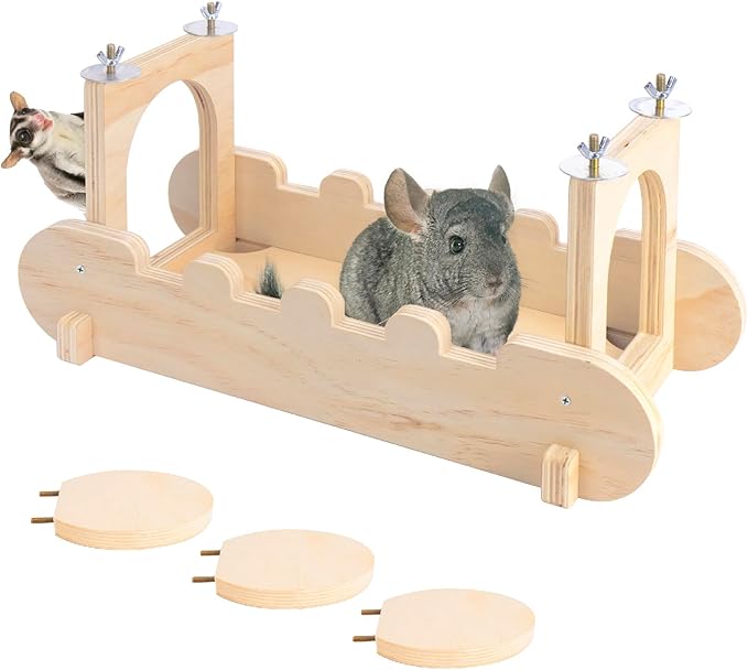 Chinchilla Suspension Bridge Wooden,Small Animals Wooden Bridge and Platform,Chinchilla Habitat Toys for Squirrel Hamster Ferret Guinea Pig Sturdy Easy to Clean