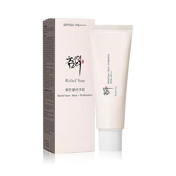 Relief Sun Organic Korean sunscreen SPF50+, PA++++ Riceand Probiotics | Korean Skin Care Solution for All Skin TypesNourishing Skin Protection and UV Def（1.69 fl)