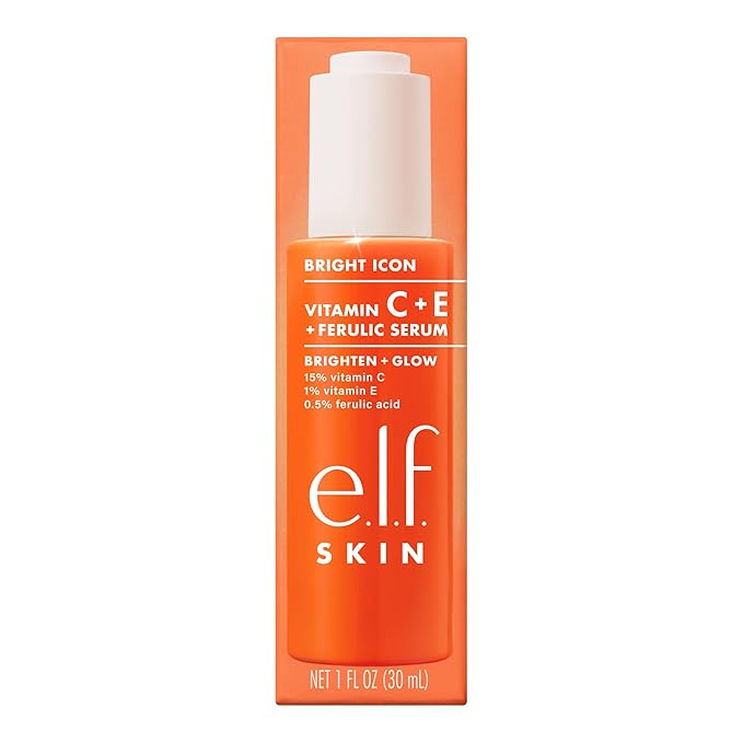 e.l.f. SKIN Bright Icon Vitamin C + E + Ferulic Serum, Brightening & Soothing Face Serum, Helps Even Skin Tone, Vegan & Cruelty-Free, 1 fl oz