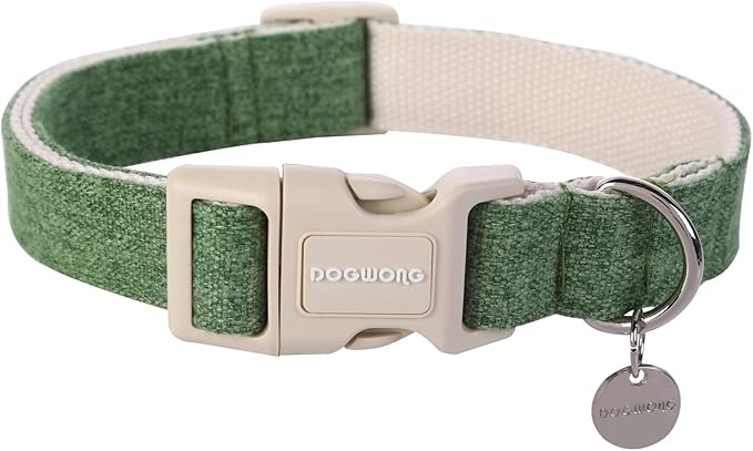 DOGWONG Cotton Hemp Dog Collar, Heavy-Duty Adjustable Soft Natural Fabric Pet Collar for Small to Large Dogs