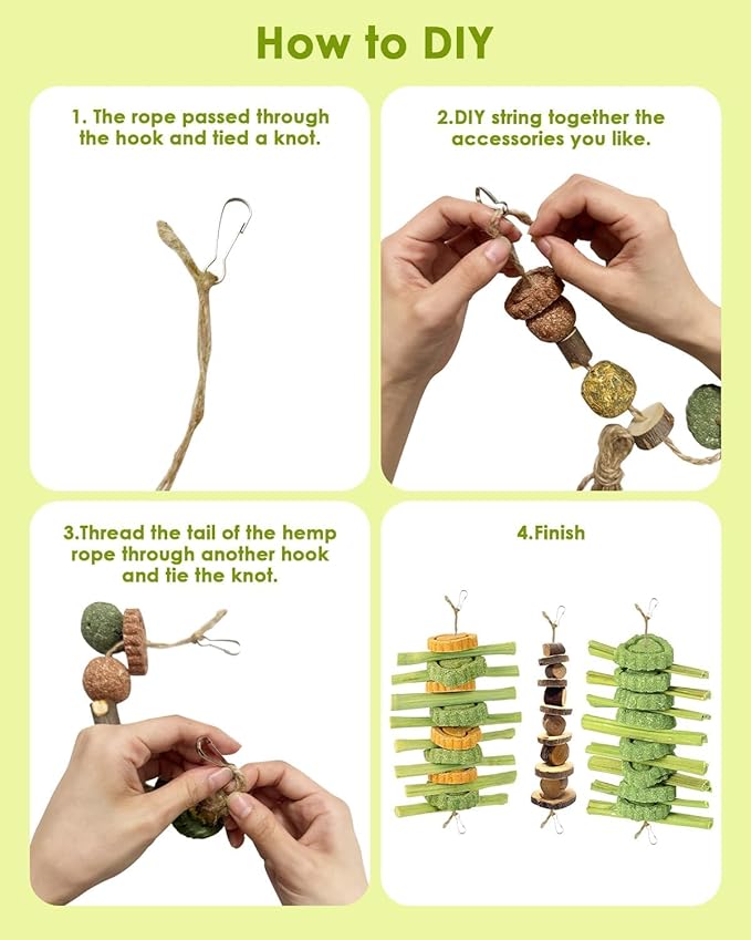 60pcs DIY Rabbit Toys for Bunnies Boredom,Rabbit Toy for Bunnies Boredom Bunny Toys for Teeth, Timothy Stick, Apple Sticks, Sweet Bamboo, for Guinea Pig, Hamster, Chinchilla, Rat, Small Animals