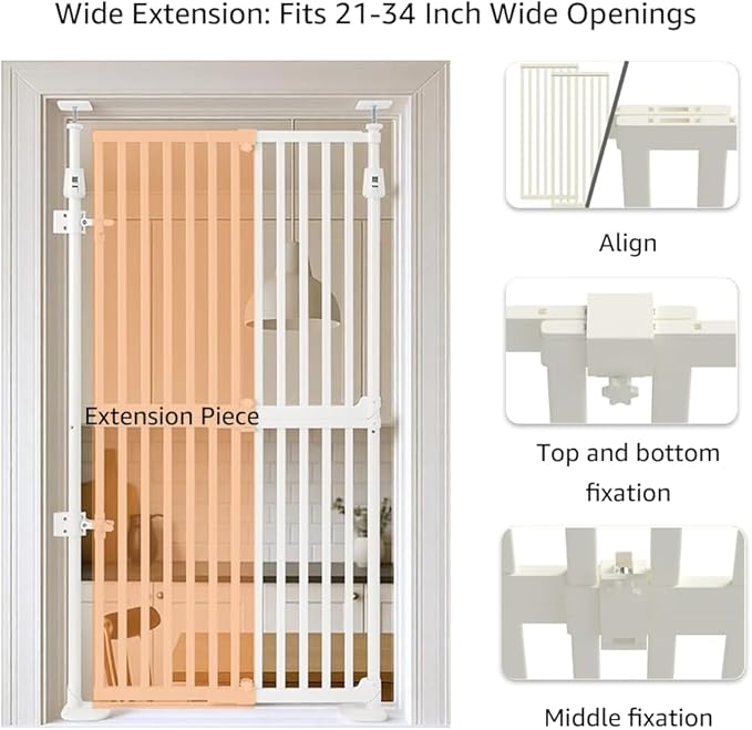 unipaws 57" H Pet Window Safety Guard, Fit for 21"-34" Wide Narrow Sapce, Auto Closing and No Drilling Cat Safety Gate, Cat Dog Proof, Indoor Use, White