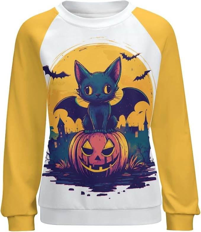 Halloween Sweatshirts for Women Black Cat Print Pullover Crewneck Oversized 2024 Fall Fashion Casual Warm Shirt