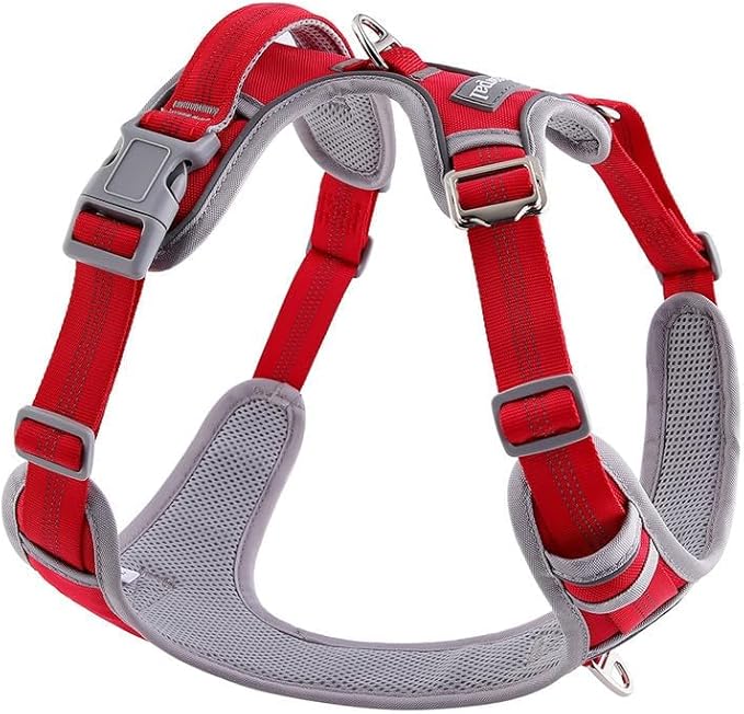 Adjustable Dog Harness - No Pull, Reflective, Soft Padded for Small, Medium, Large Dogs - Includes Leash Red XL