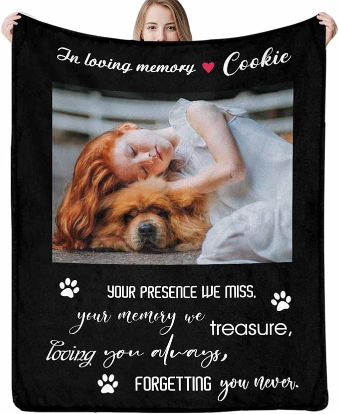 D-Story Personalized Pet Memorial Gifts Customized, Dog Memorial Blanket, Personalized Blanket with Dogs Cat Pictures for Pet Lover, Loss of a Dog Gift
