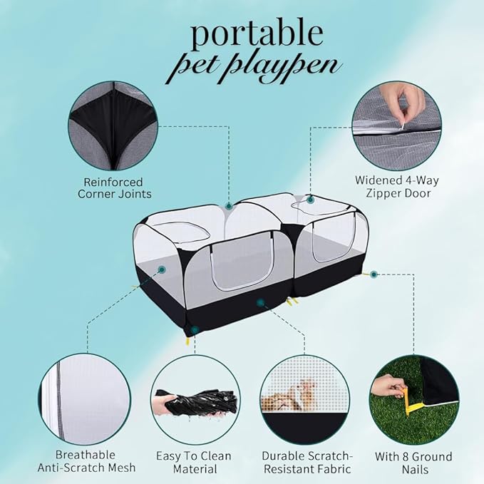 Small Animal Playpen Chicken Brooder with Cord Access Port, Portable Chicken Run & Coop, Breathable Mesh for Indoor & Outdoor Use, Pop up Playpen for Pets, Comes with Silicon Pet Bowl