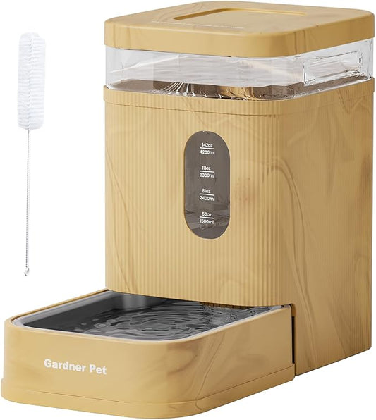 Gardner Pet Automatic Dog Water Dispenser Gravity Waterer with Stainless Steel Bowl Water Dispenser 6.5L Large Capacity Water Feeder with Filters for Dogs Cats Pets, BPA-Free Noise-Free (Brown, 6.5L)