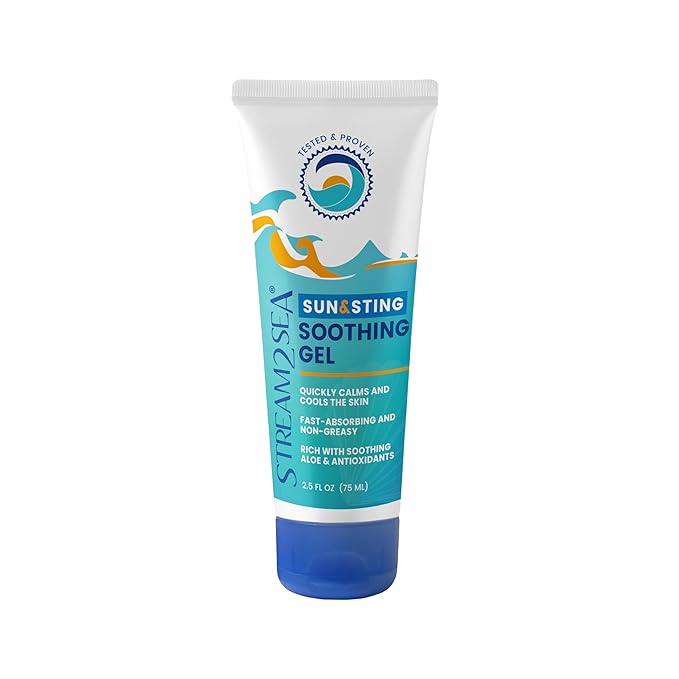 STREAM 2 SEA Sun & Sting Aloe Soothing Gel for Face & Body, Organic Aloe Vera Gel for Sunburn Relief, Travel Size Aloe Vera Gel for Skin, Natural After Sun Care, Pure Aloe After Sun Gel, 2.5 Fl oz