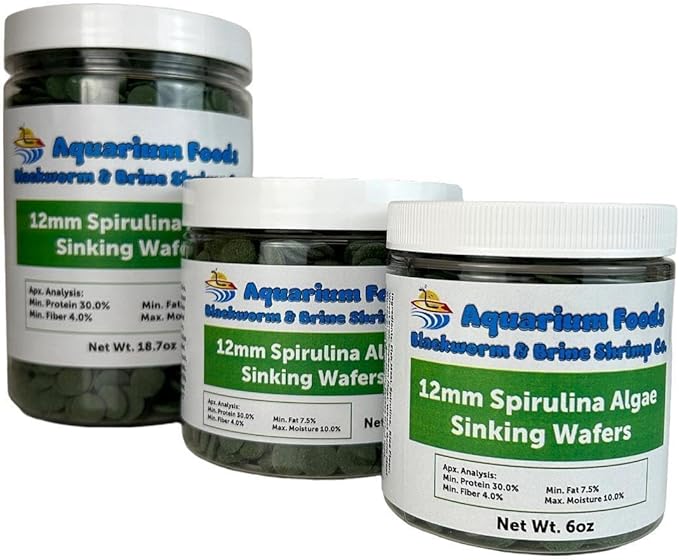 Aquatic Foods Inc. 12mm - 1/2" Small Sinking Spirulina, Veggie and Algae Wafers for Bottom Tropical Fish, Shrimp, Snails, Crabs, Plecos, Catfish, All Tropical Fish…6oz Sm Round Jar
