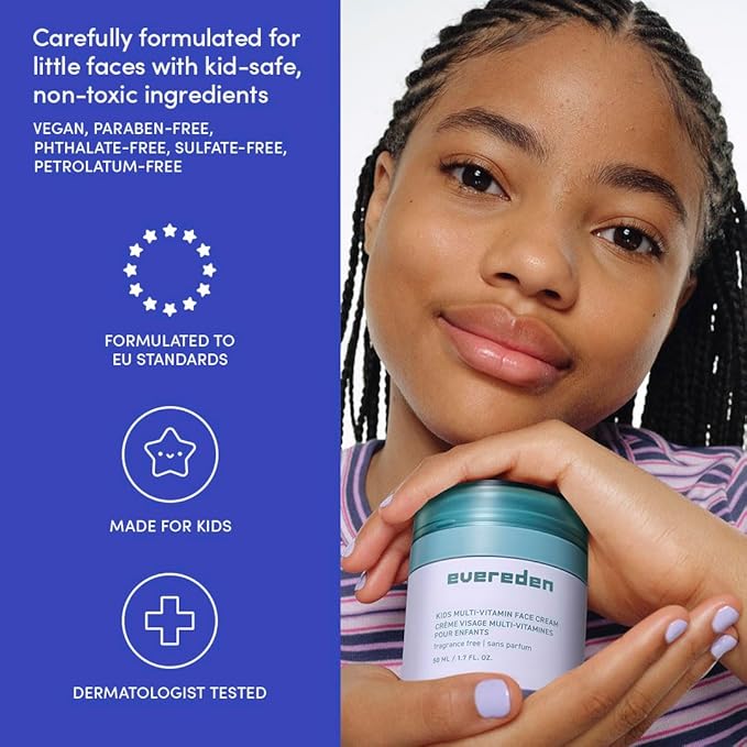 Evereden Daily 1-2-3 Routine: Clean, Vegan Skin Care Set for Kids, Hydrating, Non-Toxic Skincare Set with Multi-Vitamin Fragrance-Free Face Wash & Fragrance-Free Face Cream & SPF 30 Mineral Sunscreen