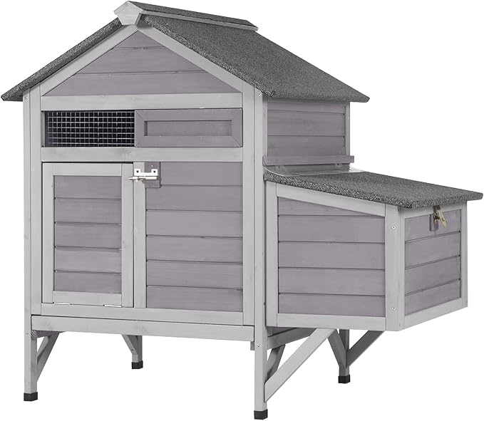 Chicken Coop with Nesting Box, Wooden Chicken House Outdoor with Leakproof Pull Out Metal Tray, Small Chicken Coops with Weatherproof Roof for 3 Chickens