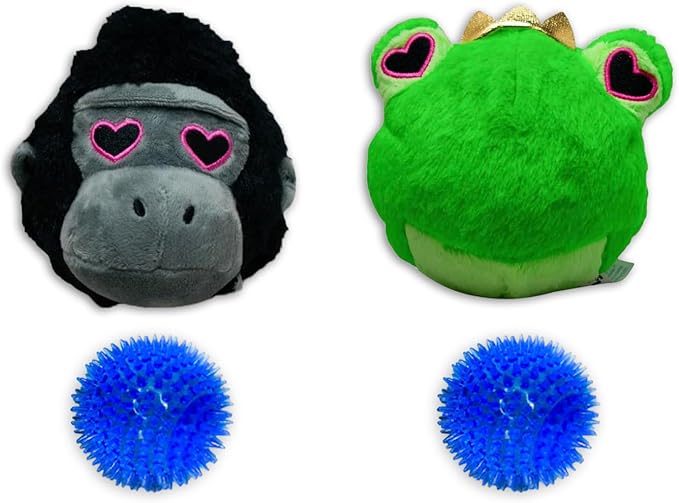 Flourish Pets 2 in 1 Multi-Layer Chew Toy for Active Dogs | Non-Toxic BPA Free Double Stitched Soft Fabric Exterior Dog Toys | Long-Lasting Dog Plush Toys – Love Frog/Love Gorilla 3.5"
