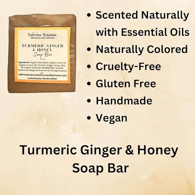 Turmeric Ginger and Honey Soap Bar Natural and Handmade Multi Bar Bundle | Gentle Cleanser for Face and Body | Help Fade Dark Marks (Turmeric 3 Bars)